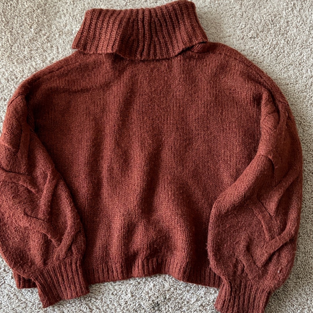 Madewell Somervell Modern Cable Turtleneck Sweater, Size L, Heather Cinnabar - Picture 5 of 7